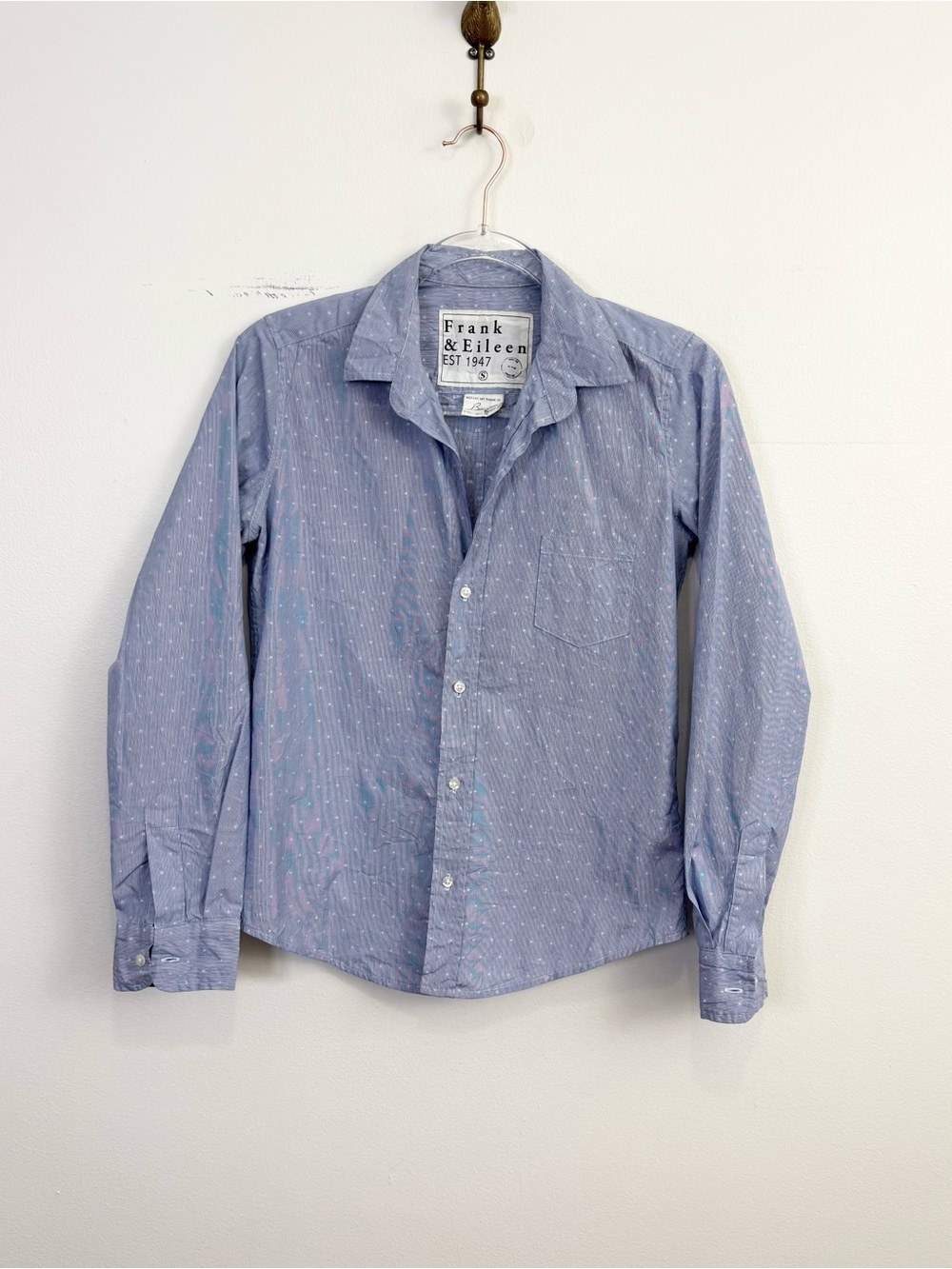 Frank & Eileen Barry Blue Pinstripe Star Print Button Down Shirt Small Cotton